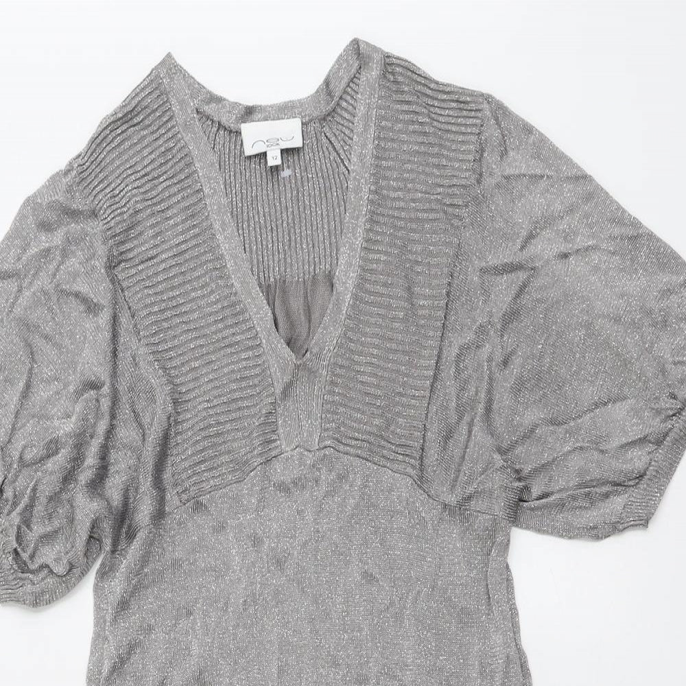 New Look Womens Silver V-Neck Viscose Pullover Jumper Size 12