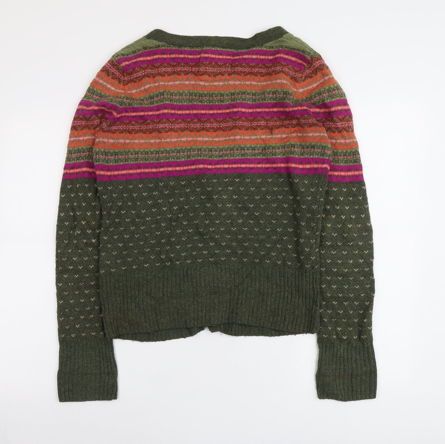 H&M Womens Green V-Neck Geometric Cotton Cardigan Jumper Size M