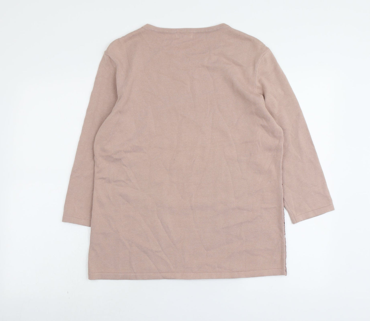 Damart Womens Pink Round Neck Floral Cotton Pullover Jumper Size 14 - Lace Overlay