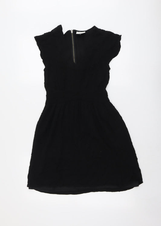 VERO MODA Womens Black Viscose Fit & Flare Size XS V-Neck Zip
