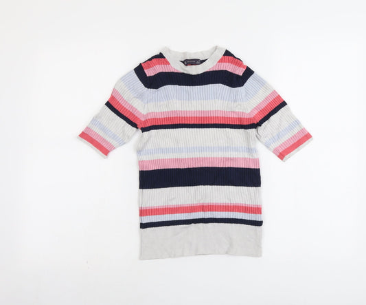 Marks and Spencer Womens Multicoloured Round Neck Striped Viscose Pullover Jumper Size 10