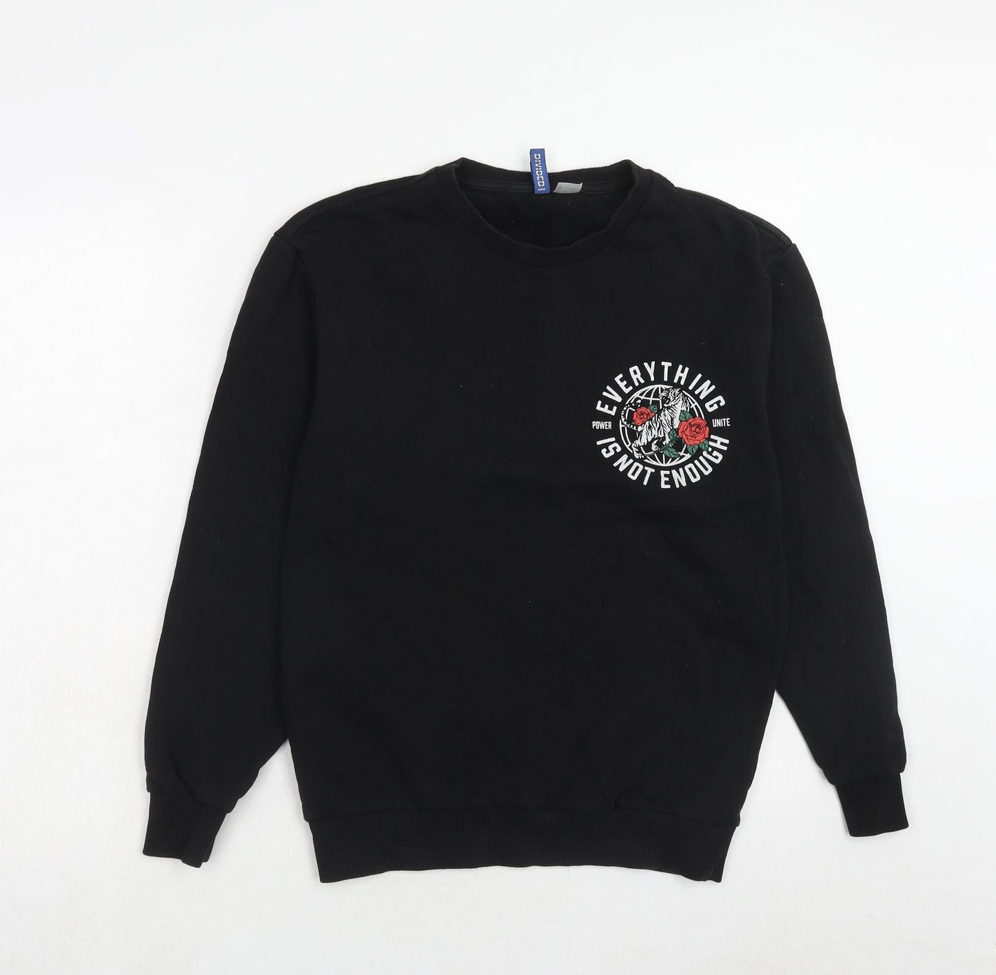 H&M Mens Black Cotton Pullover Sweatshirt Size XS - Slogan