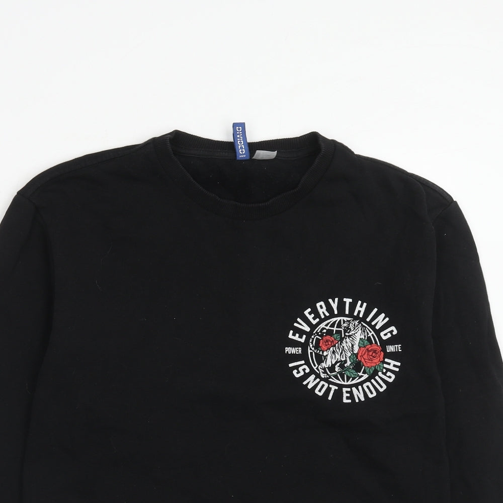 H&M Mens Black Cotton Pullover Sweatshirt Size XS - Slogan