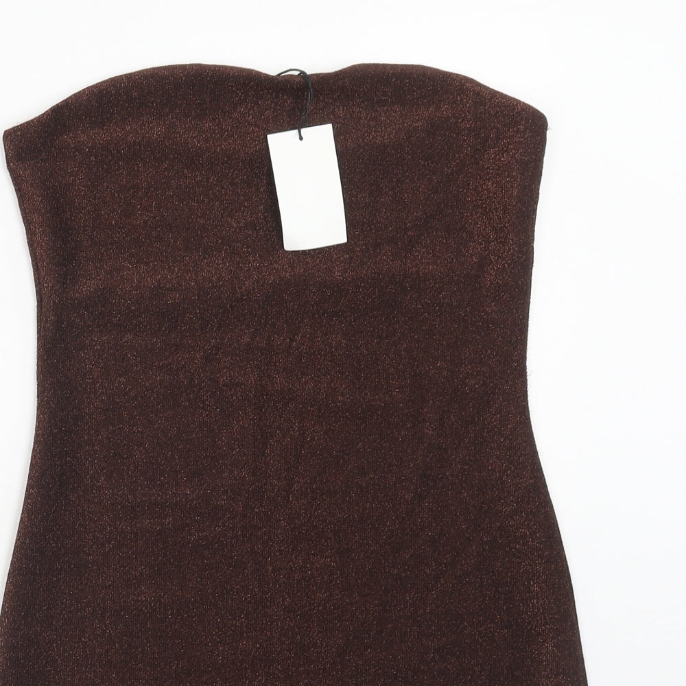 H&M Womens Brown Polyester Bodycon Size 10 Off the Shoulder Pullover