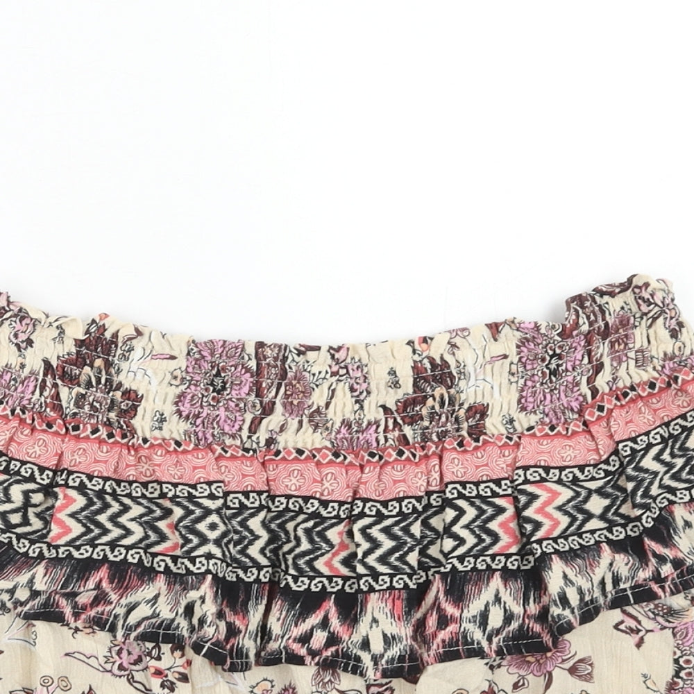 New Look Womens Multicoloured Geometric Viscose Basic Blouse Size 8 Off the Shoulder