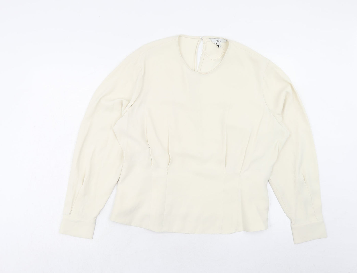 Marks and Spencer Womens Ivory Polyester Basic Blouse Size 18 Round Neck