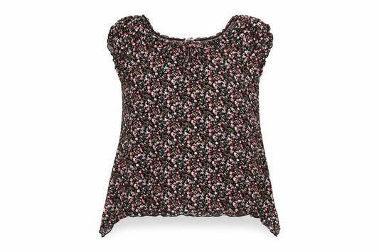 Carl Ann Womens Black Floral Viscose Basic T-Shirt Size 18 Round Neck