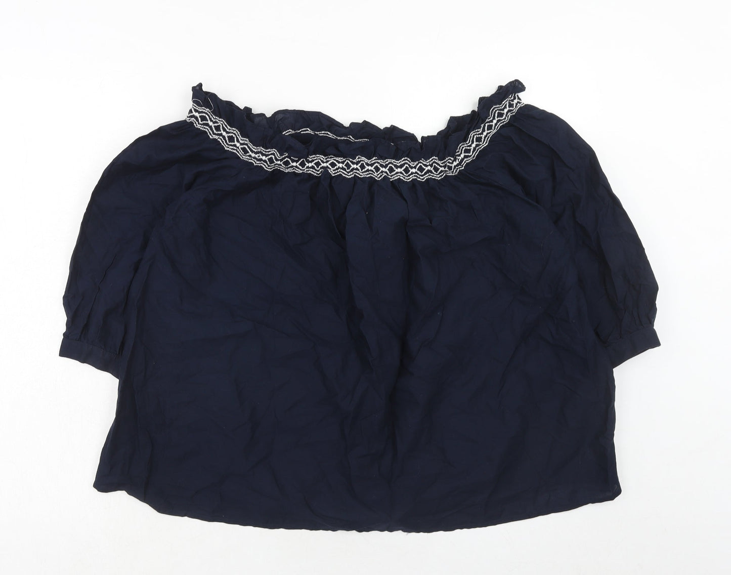 Marks and Spencer Womens Blue Cotton Basic Blouse Size 8 Boat Neck
