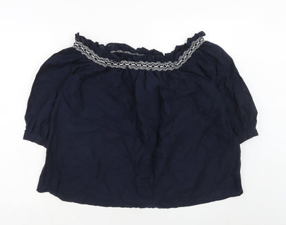 Marks & Spencer Womens Blue Cotton Basic Blouse Size 8 Boat Neck