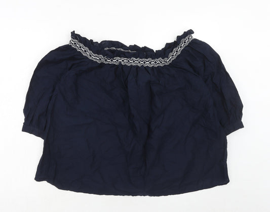 Marks and Spencer Womens Blue Cotton Basic Blouse Size 8 Boat Neck