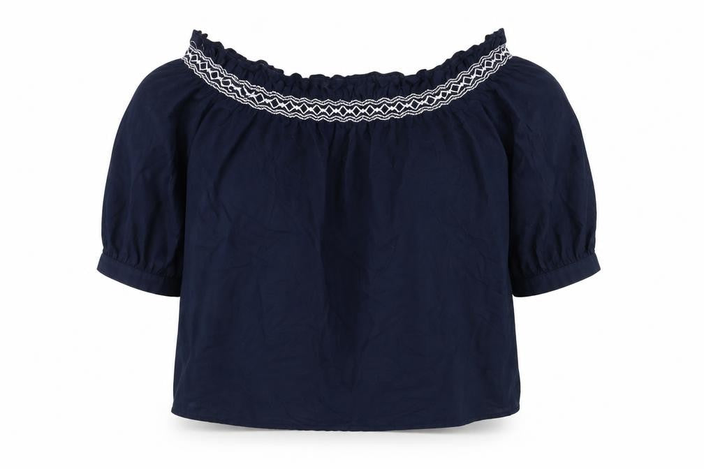 Marks & Spencer Womens Blue Cotton Basic Blouse Size 8 Boat Neck