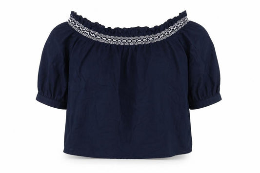 Marks and Spencer Womens Blue Cotton Basic Blouse Size 8 Boat Neck