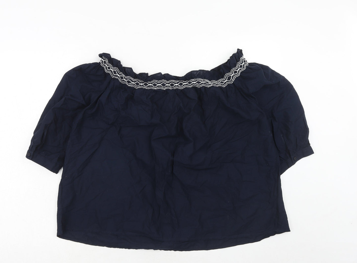Marks and Spencer Womens Blue Cotton Basic Blouse Size 8 Boat Neck