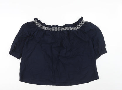 Marks & Spencer Womens Blue Cotton Basic Blouse Size 8 Boat Neck
