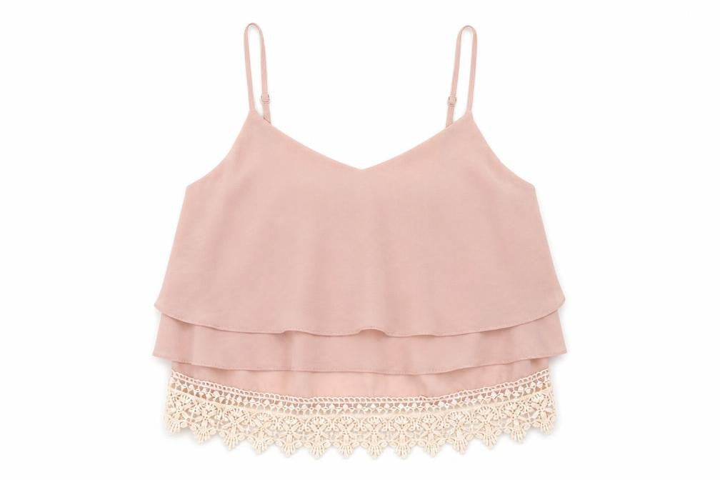 Glamorous Womens Pink Polyester Cropped Tank Size M V-Neck