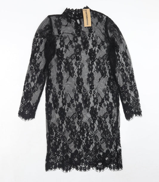 Sisterhood Womens Black Floral Polyester Shift Size M Round Neck Button