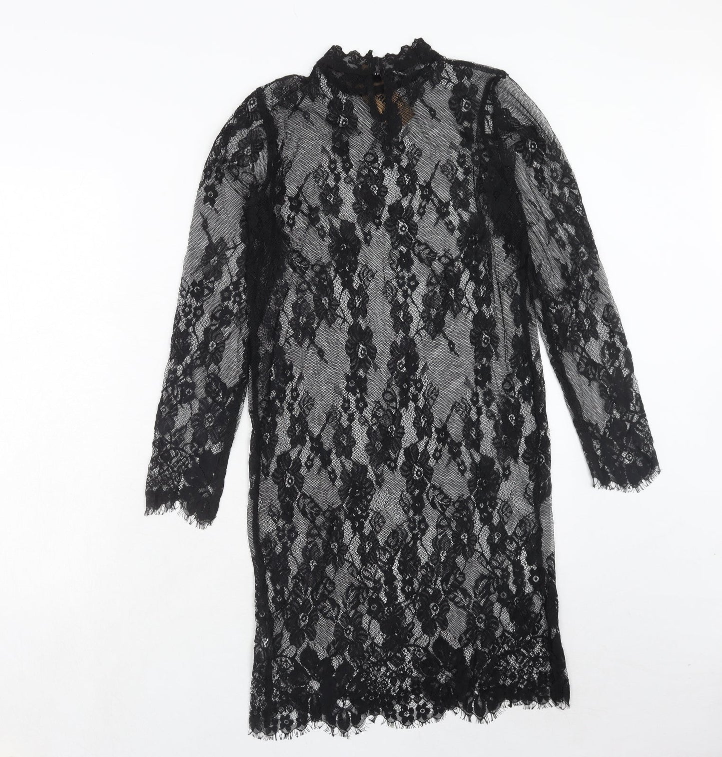 Sisterhood Womens Black Floral Polyester Shift Size M Round Neck Button