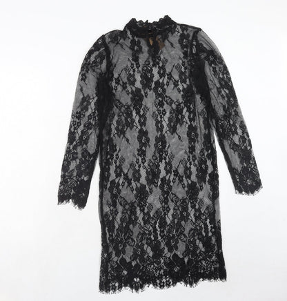 Sisterhood Womens Black Floral Polyester Shift Size M Round Neck Button