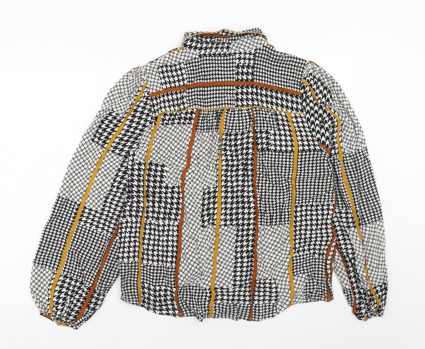 Y-A-S Womens Brown Geometric Viscose Basic Button-Up Size XL Collared