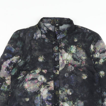H&M Womens Multicoloured Geometric Polyester Basic Button-Up Size 8 Collared