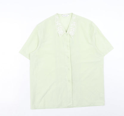 Basic Essentials Womens Green Floral Polyester Basic Button-Up Size 14 Collared