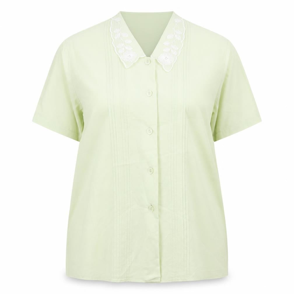 Basic Essentials Womens Green Floral Polyester Basic Button-Up Size 14 Collared