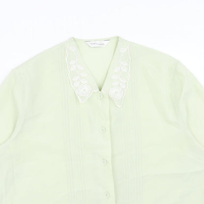 Basic Essentials Womens Green Floral Polyester Basic Button-Up Size 14 Collared