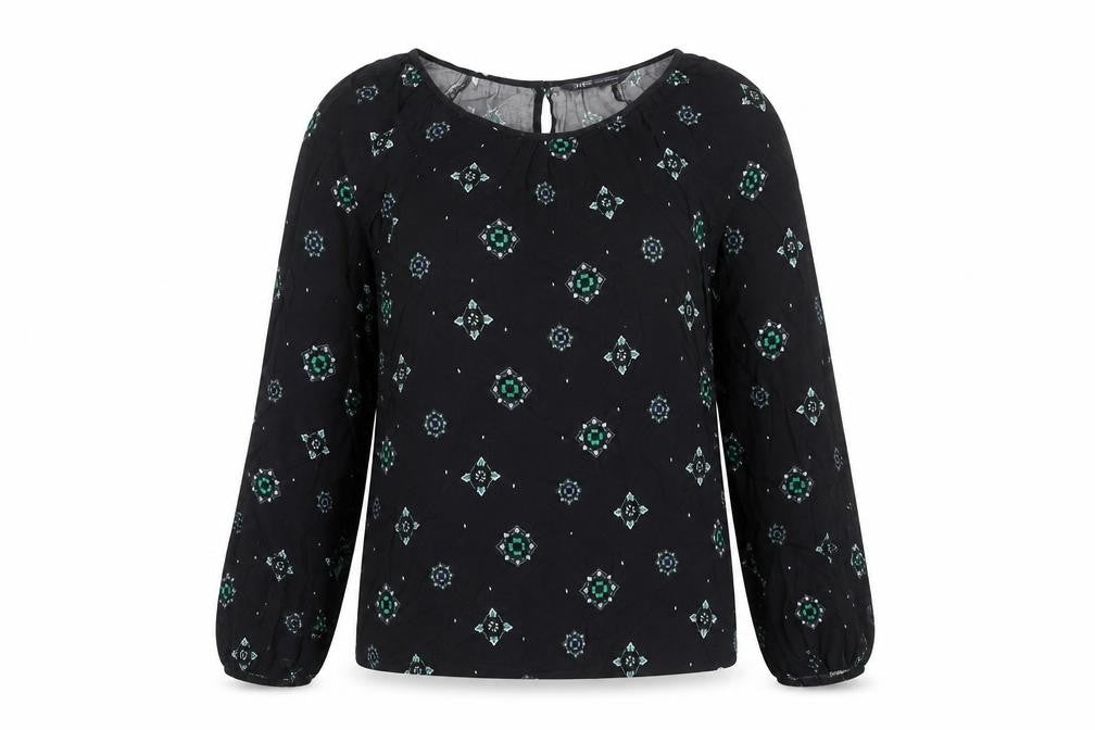 Marks & Spencer Womens Blue Geometric Viscose Basic Blouse Size 6 Round Neck