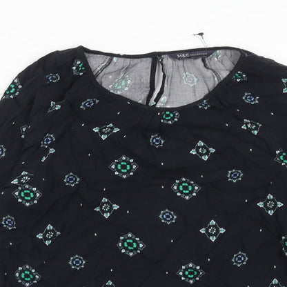 Marks & Spencer Womens Blue Geometric Viscose Basic Blouse Size 6 Round Neck