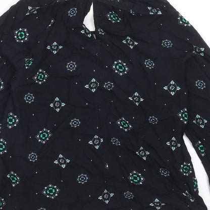 Marks & Spencer Womens Blue Geometric Viscose Basic Blouse Size 6 Round Neck