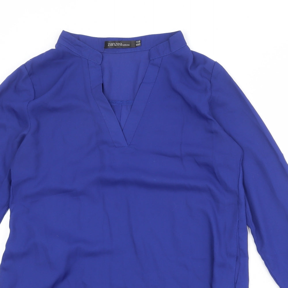 Zanzea Womens Blue Polyester Basic Blouse Size 12 V-Neck