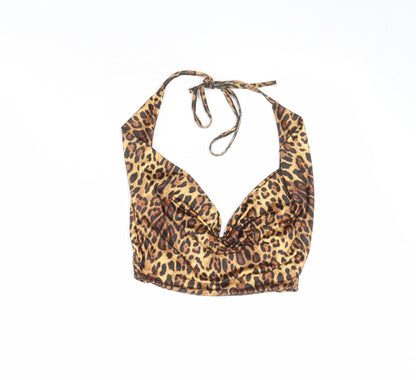 Additional front view of Missguided women’s brown animal print polyester basic tank, size UK 8, v-neck - leopard pattern
