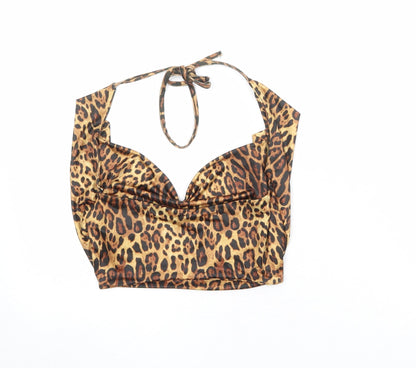 Back view of Missguided women’s brown animal print polyester basic tank, size UK 8, v-neck - leopard pattern