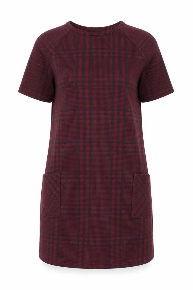 New Look Womens Red Plaid Polyester Shift Size 10 Round Neck Pullover