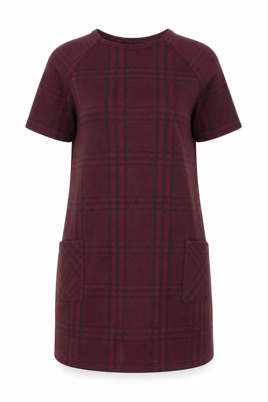 New Look Womens Red Plaid Polyester Shift Size 10 Round Neck Pullover