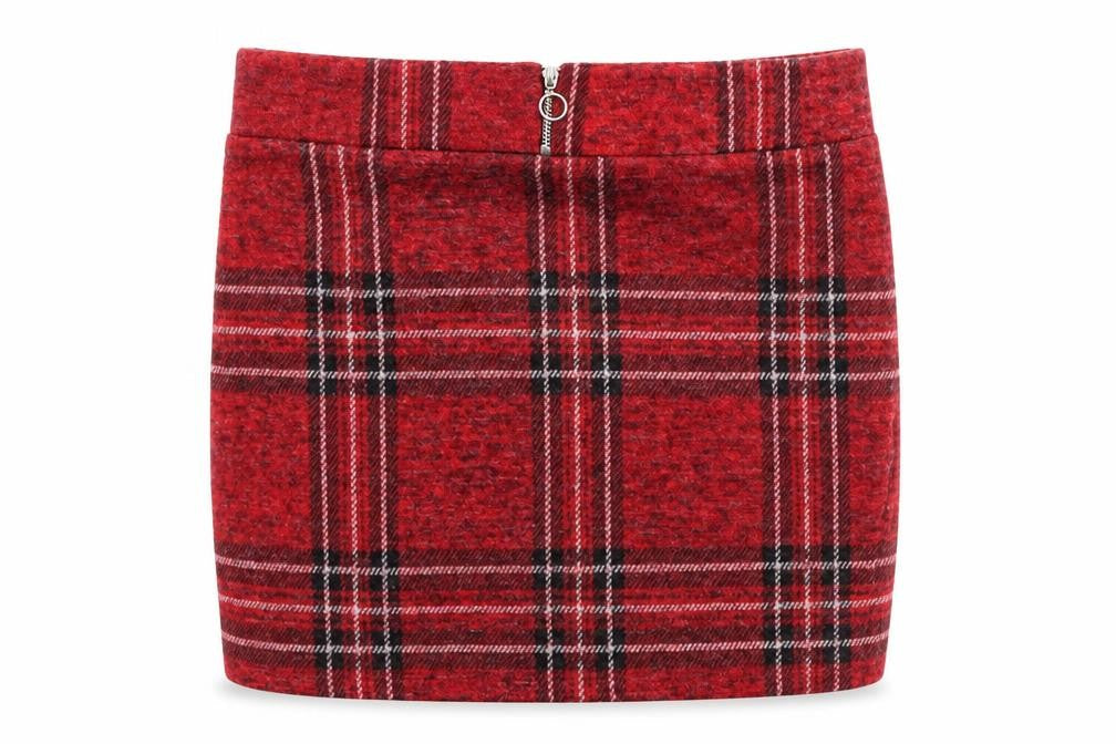 Select Girls Red Plaid Polyester Mini Skirt Size 14 Years Regular Zip