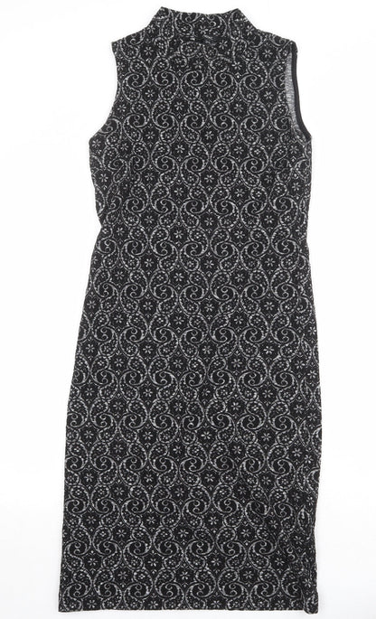 Next Womens Black Geometric Polyester A-Line Size 10 Mock Neck Pullover