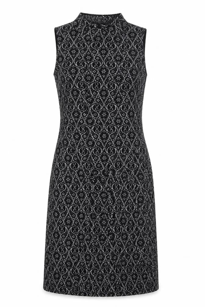 NEXT Womens Black Geometric Polyester A-Line Size 10 Mock Neck Pullover