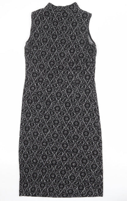 Next Womens Black Geometric Polyester A-Line Size 10 Mock Neck Pullover