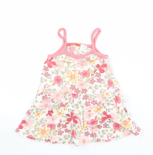 Okaou Girls Ivory Floral 100% Cotton Tank Dress Size 2 Years Square Neck Pullover