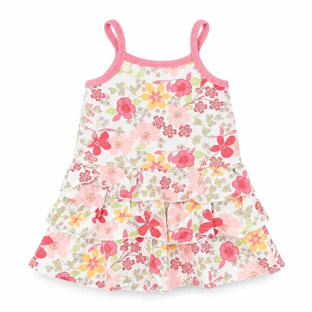Okaou Girls Ivory Floral 100% Cotton Tank Dress Size 2 Years Square Neck Pullover
