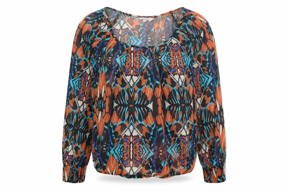 New Look Womens Multicoloured Geometric Polyester Basic Blouse Size 10 Scoop Neck