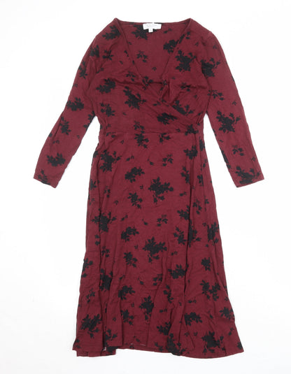 Additional front view of Principles women’s red floral viscose trapeze & swing, size UK 6, v-neck pullover
