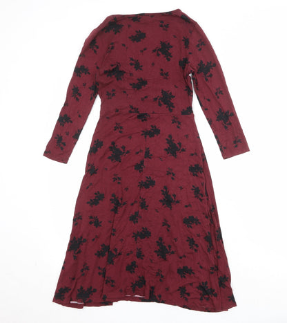 Back view of Principles women’s red floral viscose trapeze & swing, size UK 6, v-neck pullover