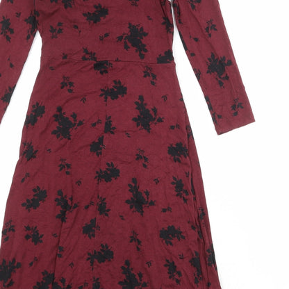 Brand and care label for Principles women’s red floral viscose trapeze & swing, size UK 6, v-neck pullover