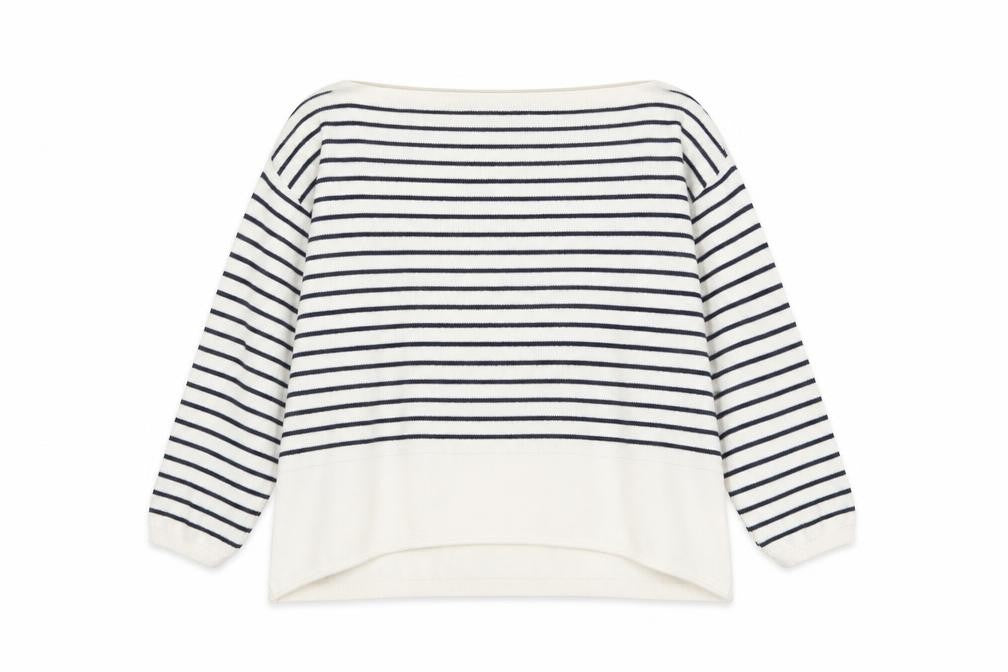 Ella Moda Womens Beige Boat Neck Striped 100% Cotton Pullover Jumper Size S