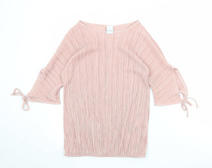 Stock Shop Womens Pink Polyester Basic Blouse Size S Round Neck