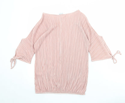 Stock Shop Womens Pink Polyester Basic Blouse Size S Round Neck