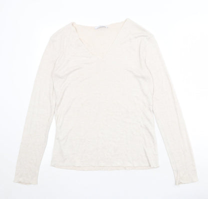 Zara Womens Beige V-Neck Acrylic Pullover Jumper Size S