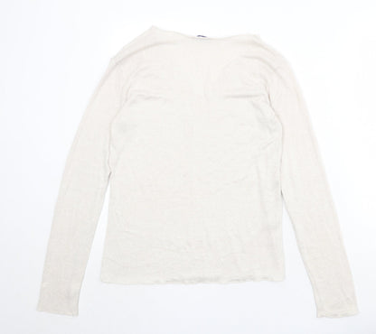 Zara Womens Beige V-Neck Acrylic Pullover Jumper Size S